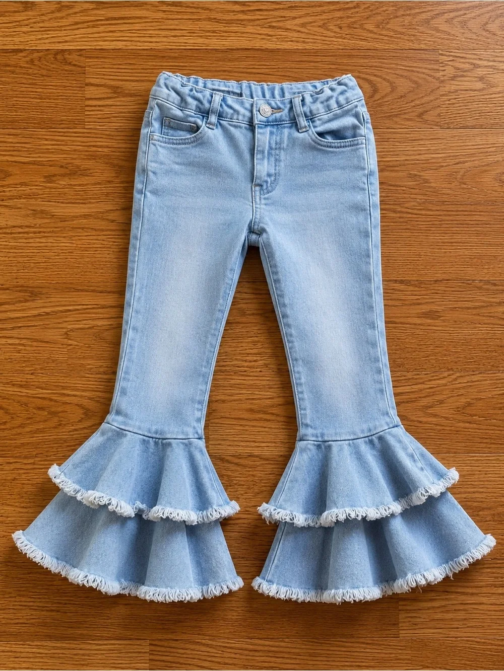 Light Blue Tiered Ruffle Flare Jeans for Kids
